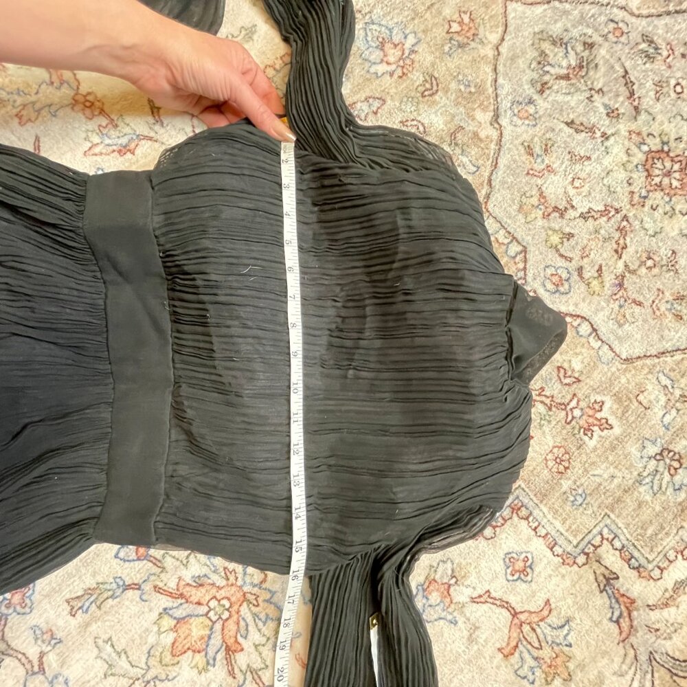 Vintage 60s/70s Black Pleated Cocktail Dress Union Made Georgette Sleeves Size M - Picture 10 of 14